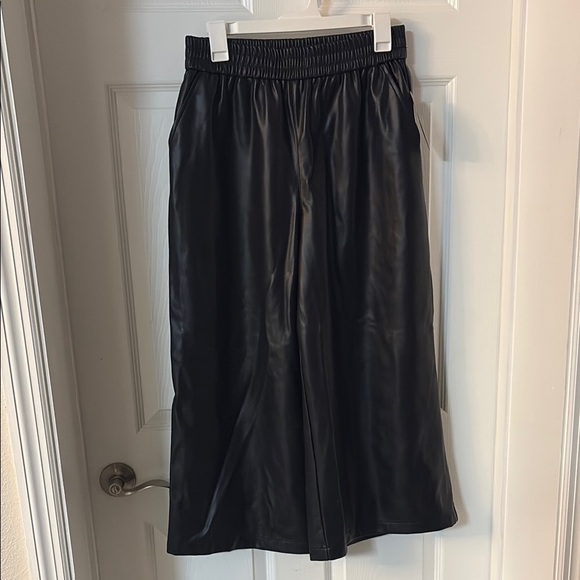 Black Satin Wide-Leg Pants - Picture 1 of 4